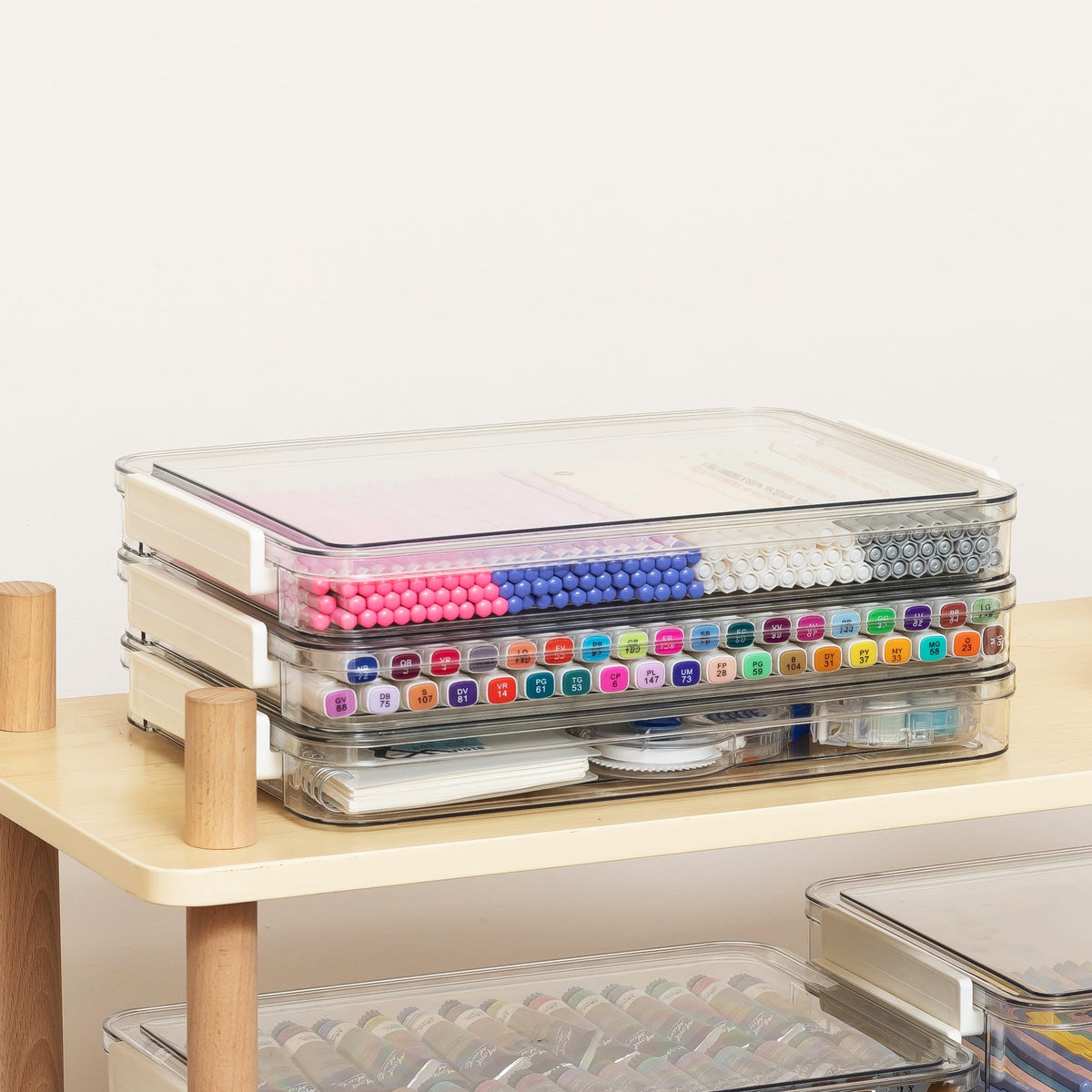 Schreibtisch Organizer stapelbar mit Klappdeckel, Dokumentenbox