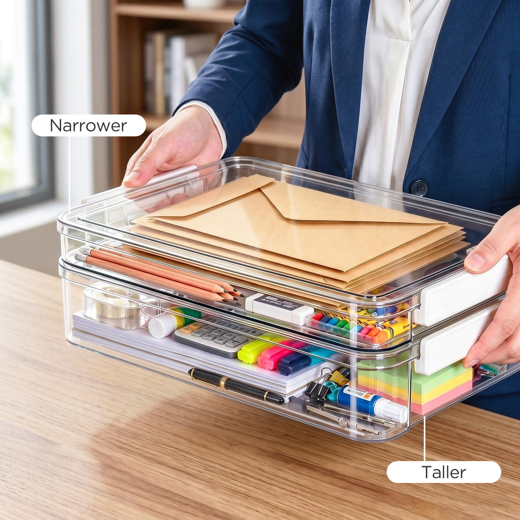 Schreibtisch Organizer stapelbar mit Klappdeckel, Dokumentenbox