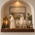 Skulptur in Holzoptik, Krippenfiguren zur Reise nach Bethlehem