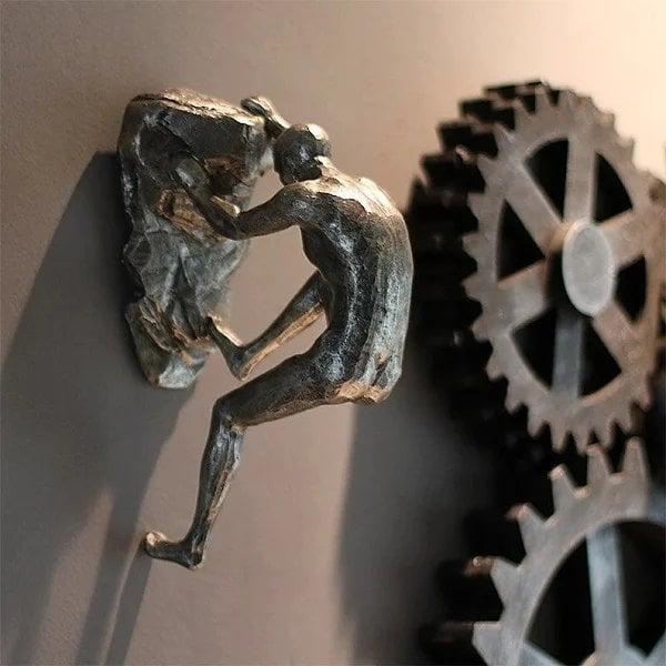 Skulptur mit Kletterer-Motiv, moderne Wanddekoration in 3D