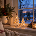 Skulptur Weihnachtsbaum in Antikoptik mit LED-Licht und Fernbedienung