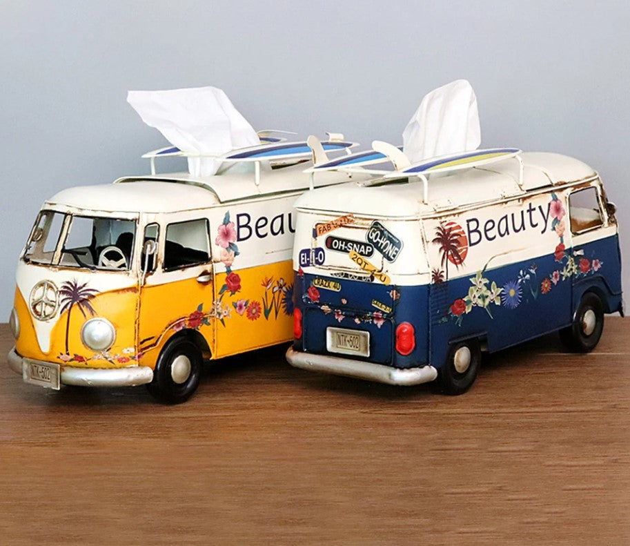 Taschentuchbox aus Eisen, handgefertigt in Retro-Busform