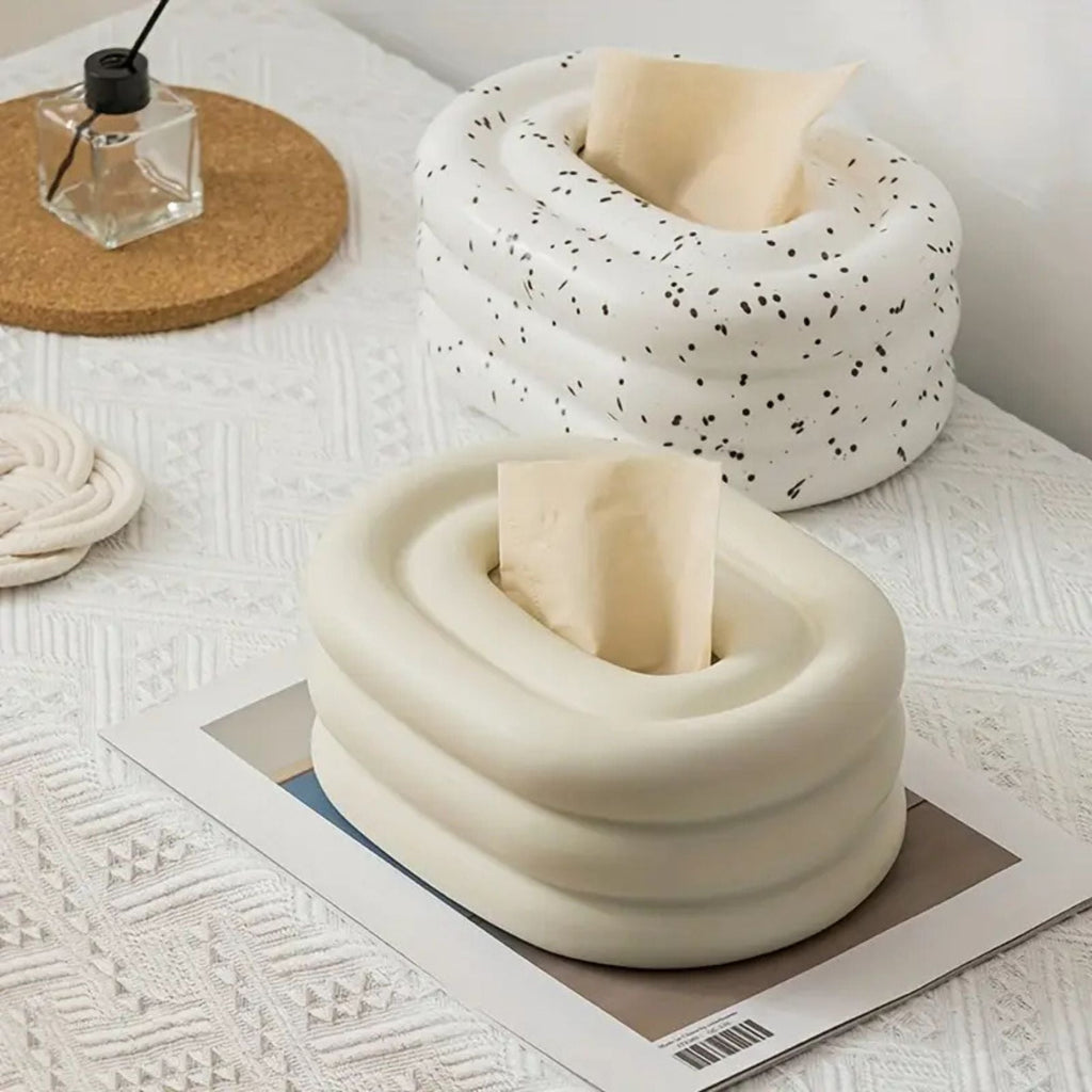 Taschentuchbox aus Keramik, ovale Form mit abgerundetem Ringdesign