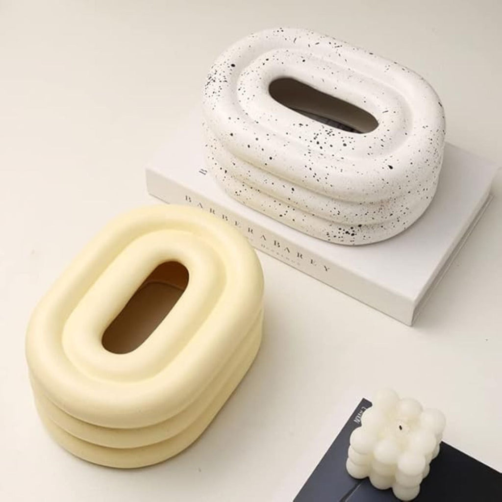 Taschentuchbox aus Keramik, ovale Form mit abgerundetem Ringdesign
