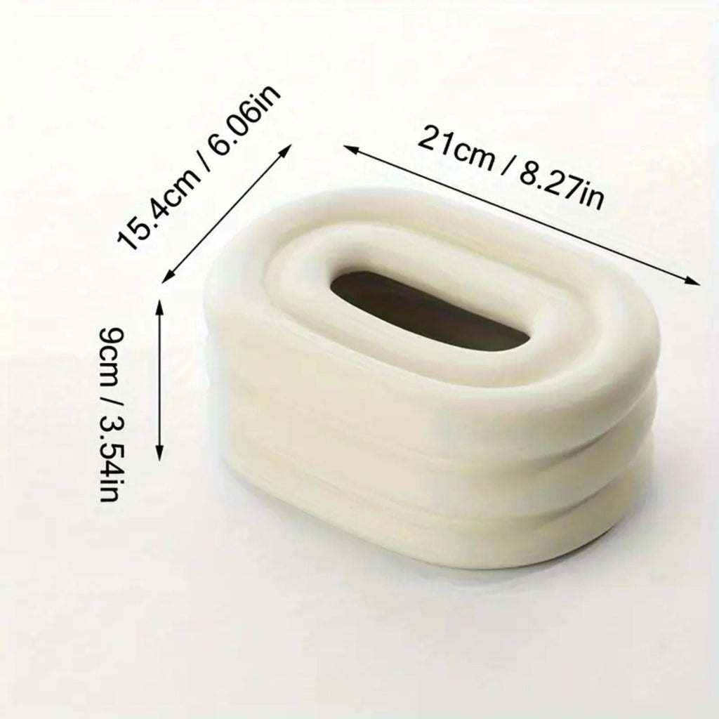 Taschentuchbox aus Keramik, ovale Form mit abgerundetem Ringdesign