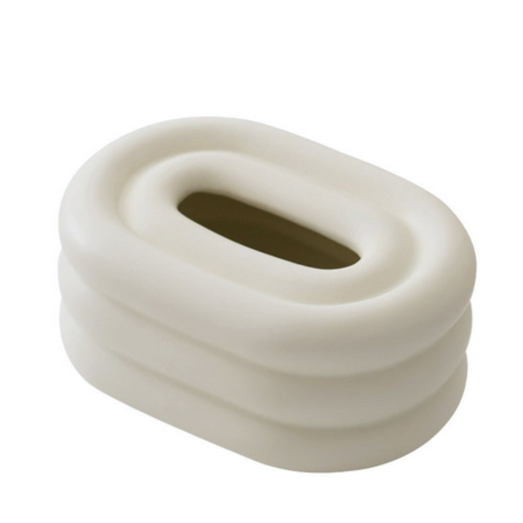 Taschentuchbox aus Keramik, ovale Form mit abgerundetem Ringdesign