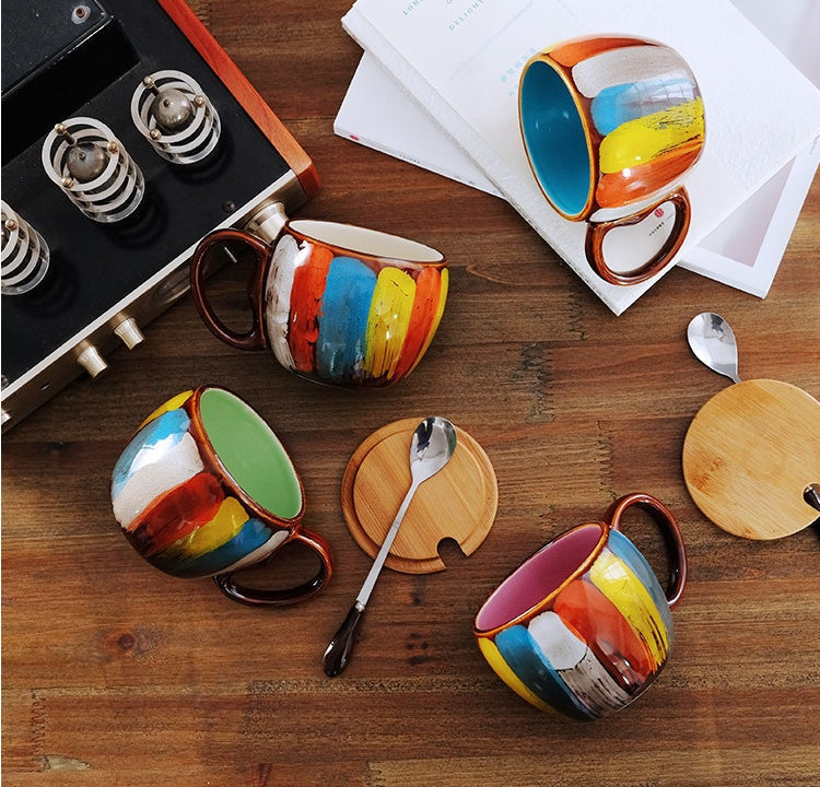Tasse aus Keramik handgefertigt mit Deckel und Löffel