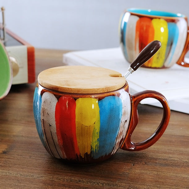 Tasse aus Keramik handgefertigt mit Deckel und Löffel - Ansicht 2