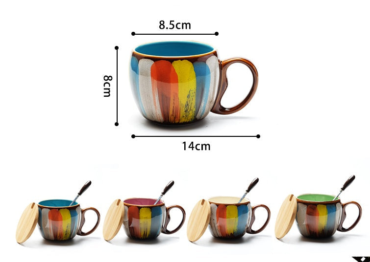Tasse aus Keramik handgefertigt mit Deckel und Löffel - Ansicht 3