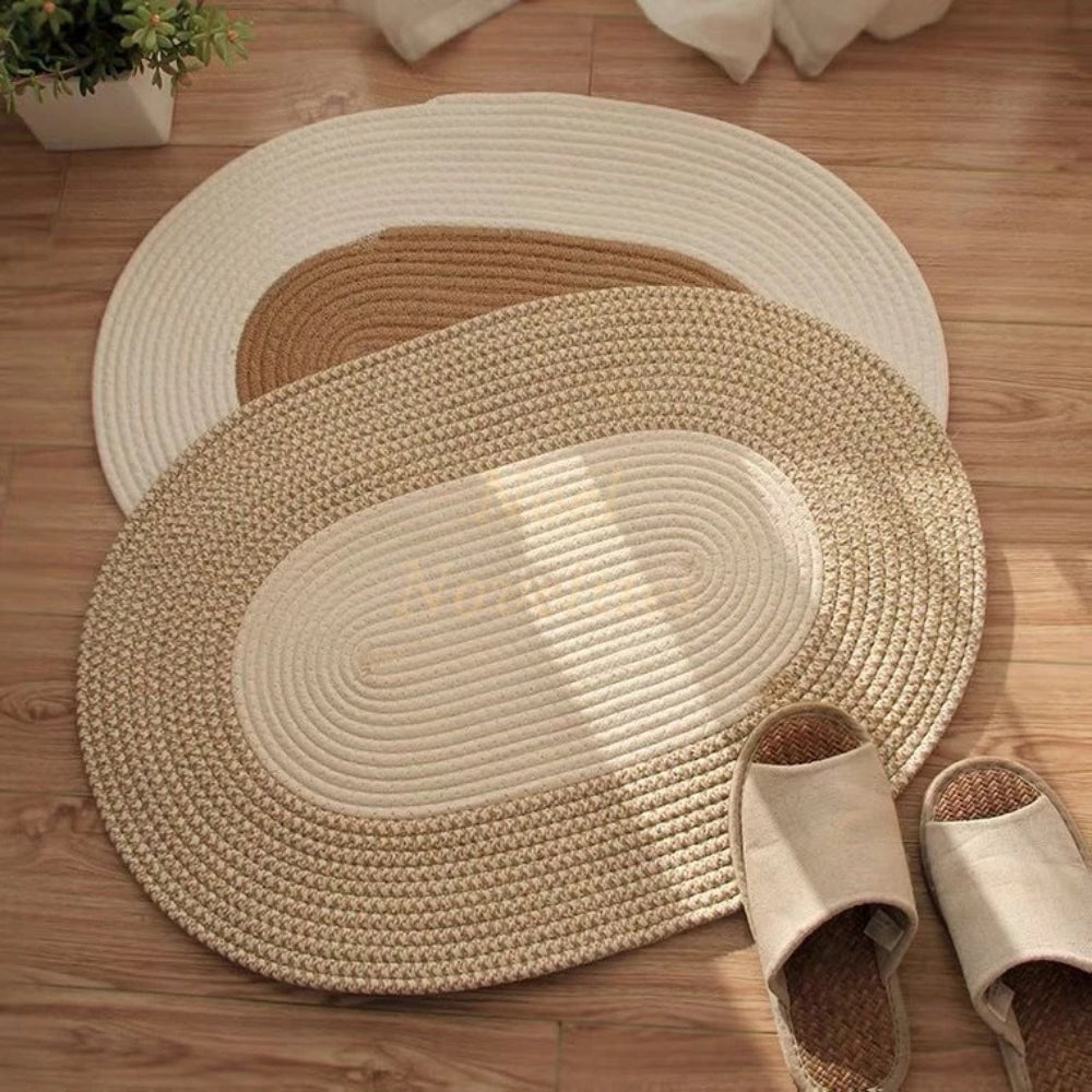 Teppich aus Hanf, oval und handgeflochten im Boho-Stil