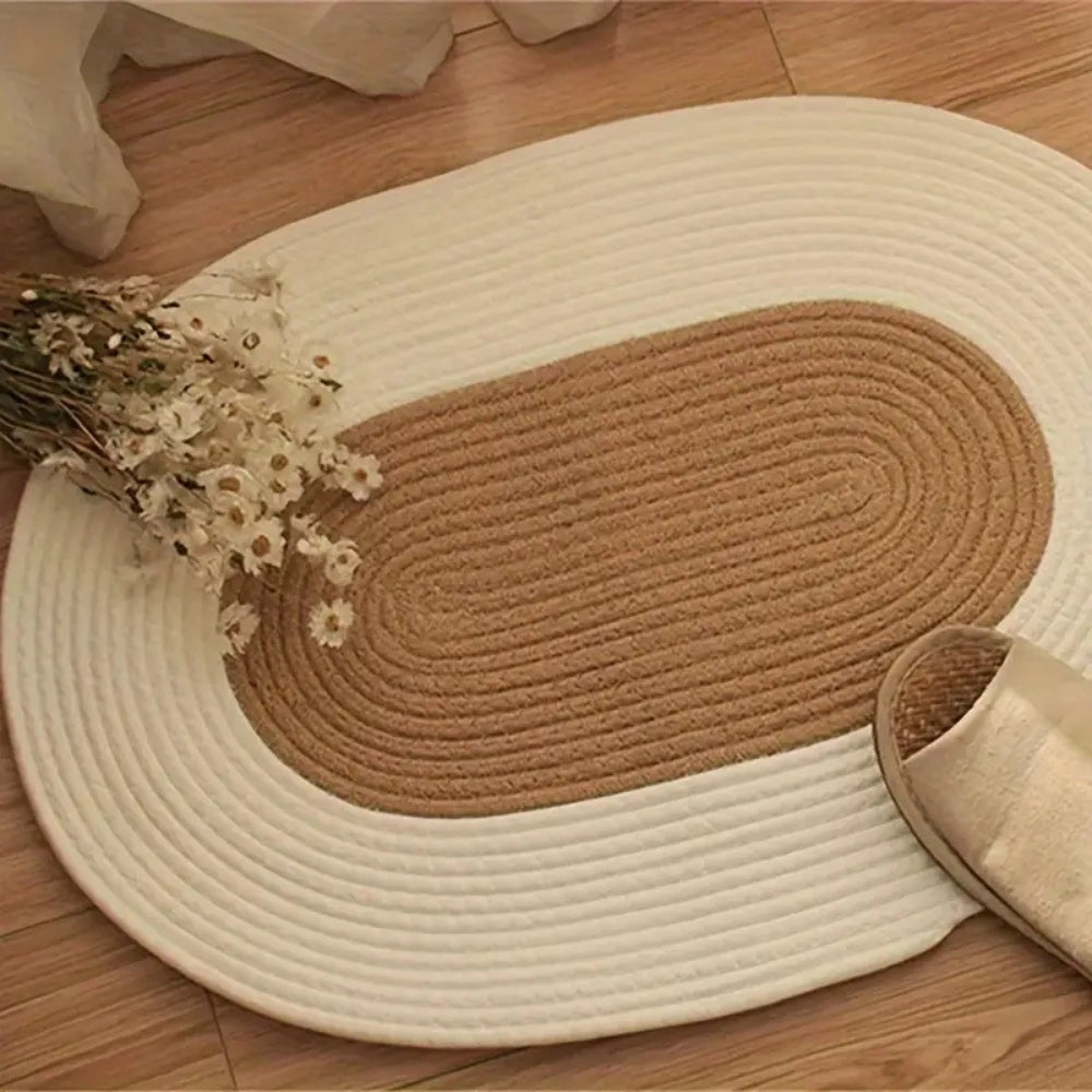 Teppich aus Hanf, oval und handgeflochten im Boho-Stil