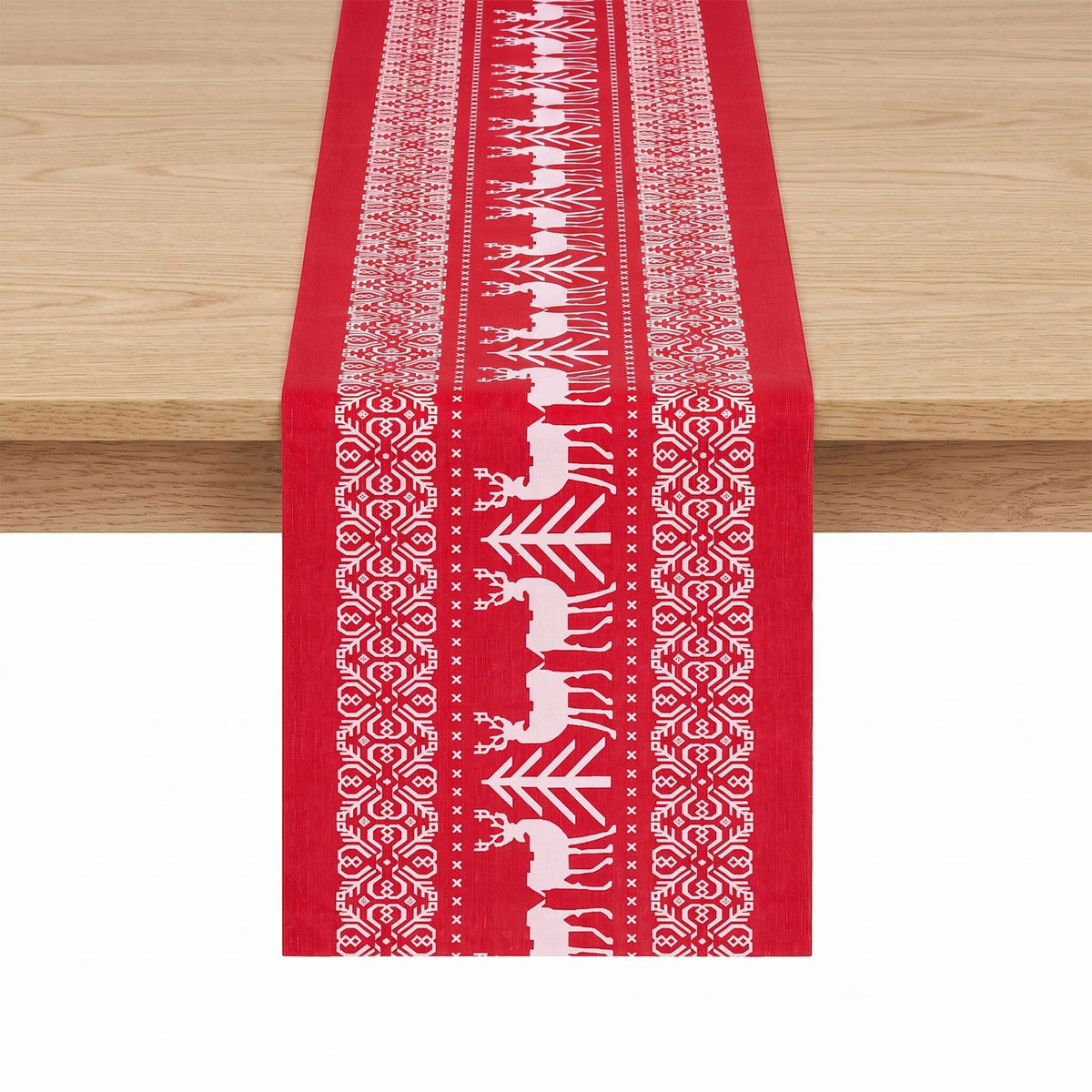 Tischläufer für Weihnachten mit Rentiermotiven und nordischem Muster