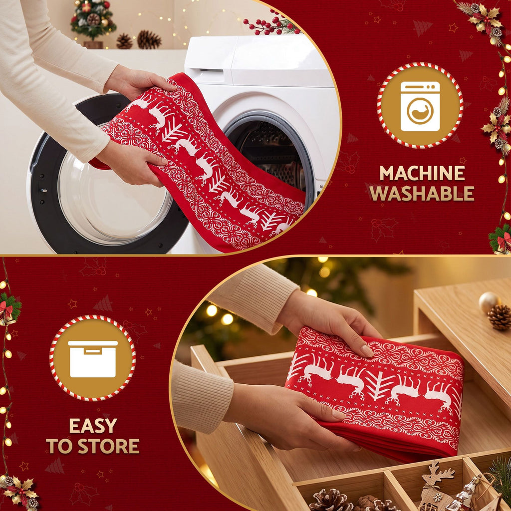 Tischläufer für Weihnachten mit Rentiermotiven und nordischem Muster