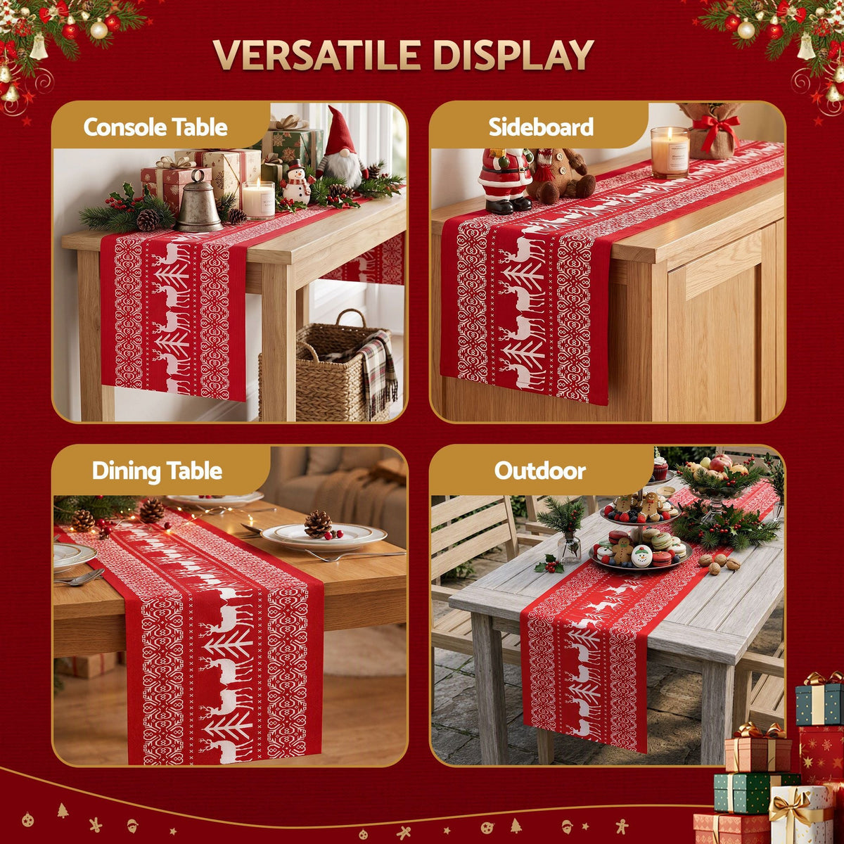 Tischläufer für Weihnachten mit Rentiermotiven und nordischem Muster
