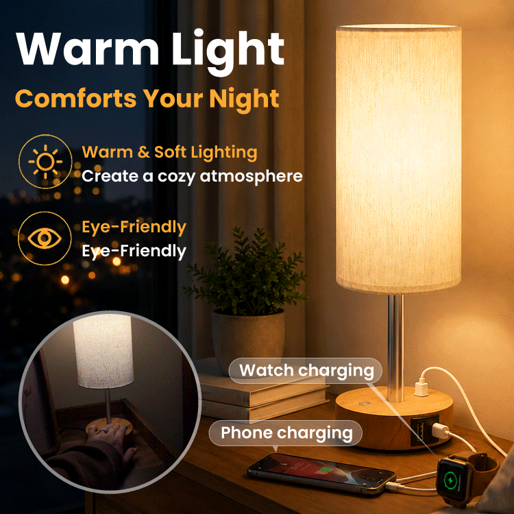 Tischlampe dimmbar durch Berührung mit USB-C, USB-A und Steckdose