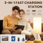 Tischlampe dimmbar durch Berührung mit USB-C, USB-A und Steckdose - Ansicht 3