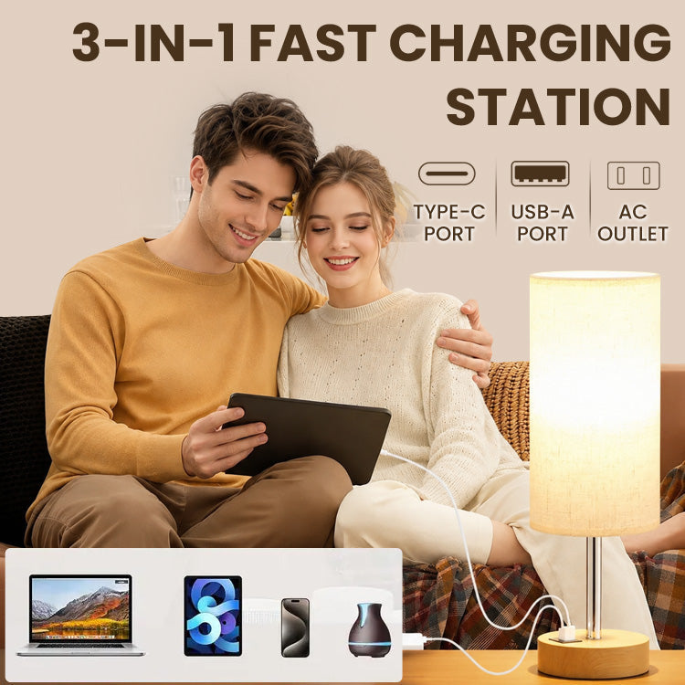 Tischlampe dimmbar durch Berührung mit USB-C, USB-A und Steckdose - Ansicht 3
