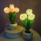 Tischlampe mit LED-Tulpen, warmes Licht und dekorativer Keramik