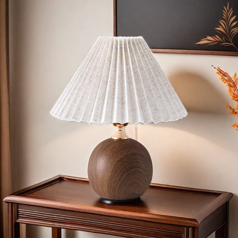 Tischlampe mit plissiertem Stoffschirm, LED und drei Lichtfarben - Ansicht 2