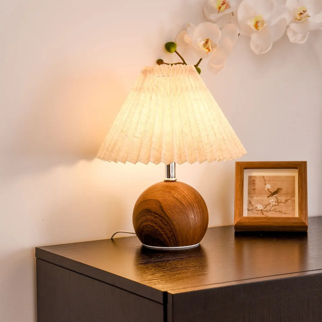 Tischlampe mit plissiertem Stoffschirm, LED und drei Lichtfarben - Ansicht 3