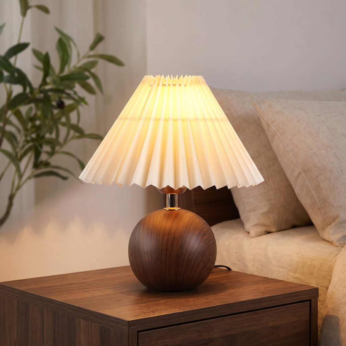 Tischlampe mit plissiertem Stoffschirm, LED und drei Lichtfarben - Ansicht 8