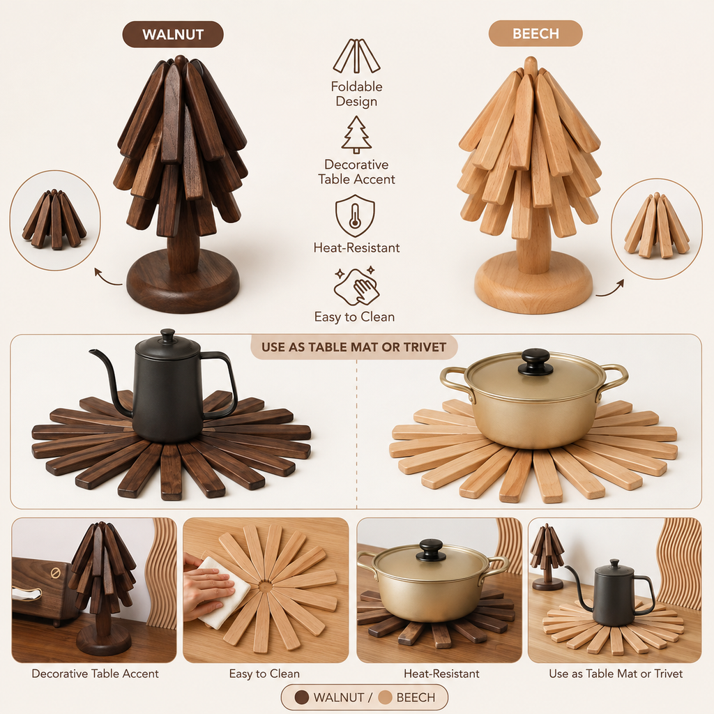 Tischset aus Holz faltbar und hitzebeständig, Topfuntersetzer
