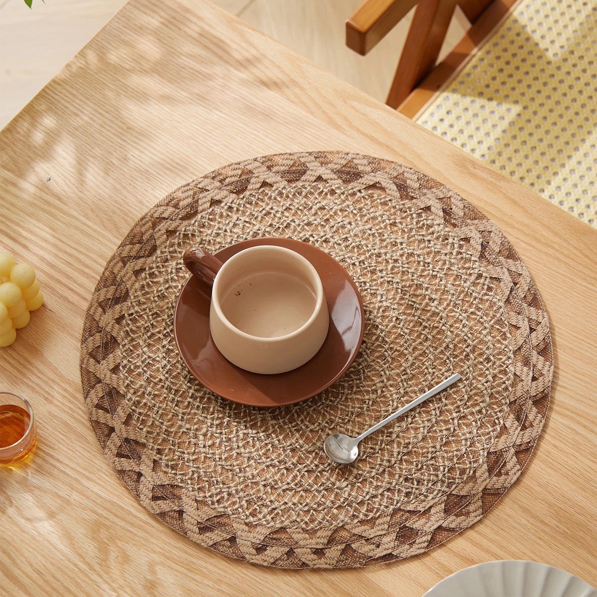 Tischset aus Jute, handgeflochten, rund und hitzebeständig