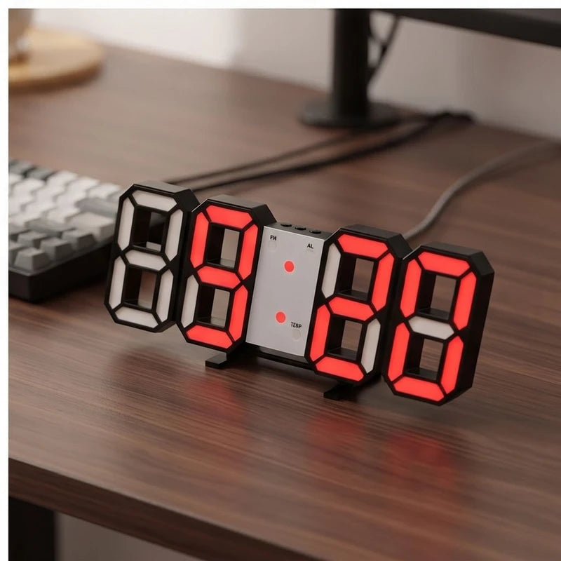 Tischuhr mit 3D-LED-Anzeige, Nachtmodus und Temperaturanzeige