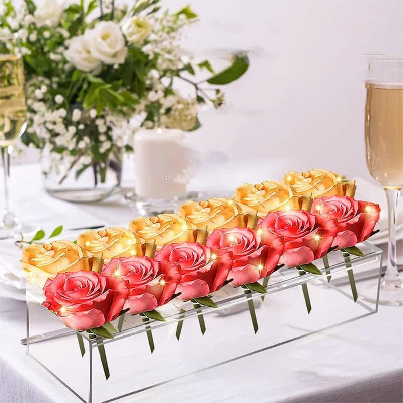 Vase aus Acryl in flacher Rechteckform, optional mit Beleuchtung
