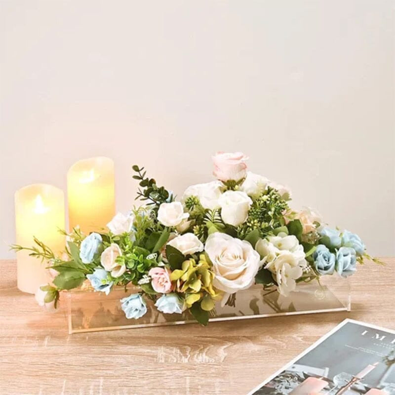 Vase aus Acryl in flacher Rechteckform, optional mit Beleuchtung