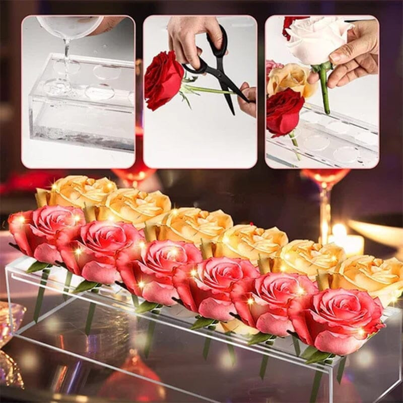 Vase aus Acryl in flacher Rechteckform, optional mit Beleuchtung