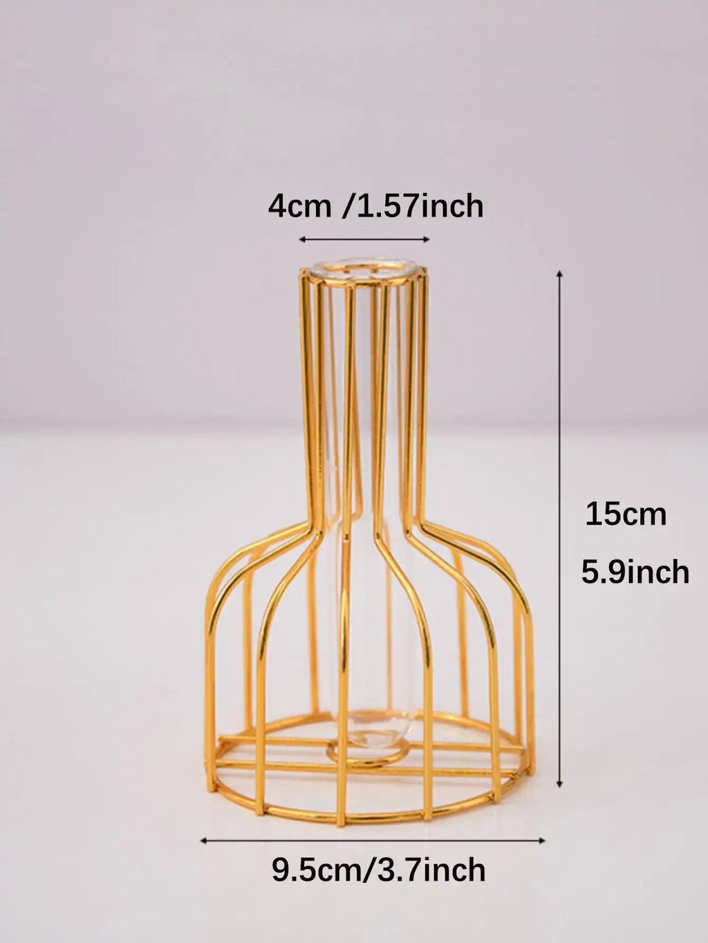 Vase aus Glas mit geometrischem Metallgestell in Flaschenform - Ansicht 2
