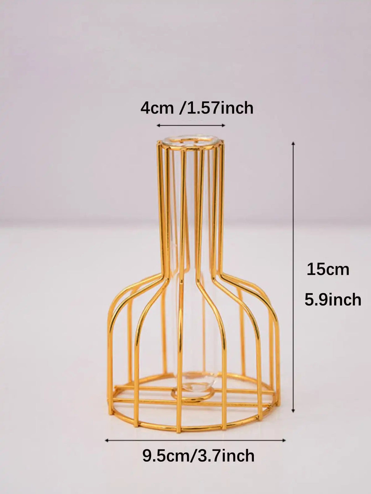 Vase aus Glas mit geometrischem Metallgestell in Flaschenform - Ansicht 2