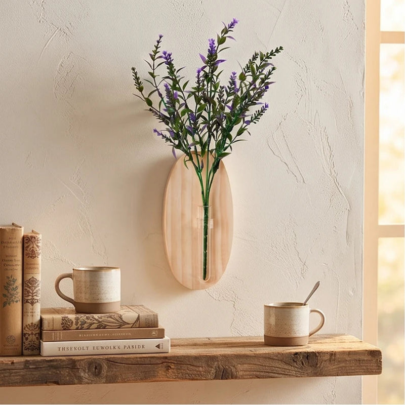 Vase aus Holz und Glas zur Wandmontage, minimalistische Wandvase