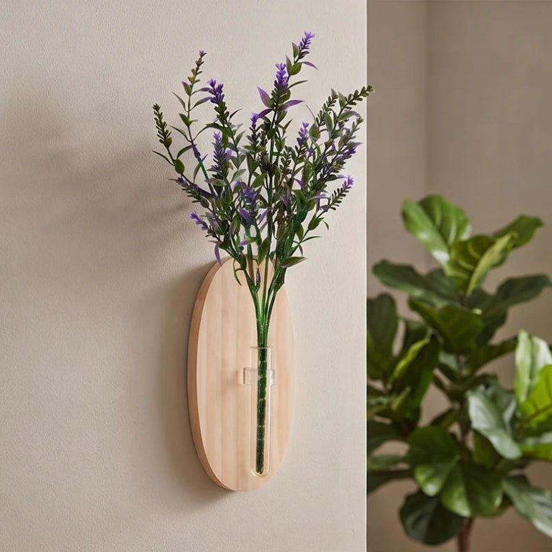 Vase aus Holz und Glas zur Wandmontage, minimalistische Wandvase - Ansicht 4