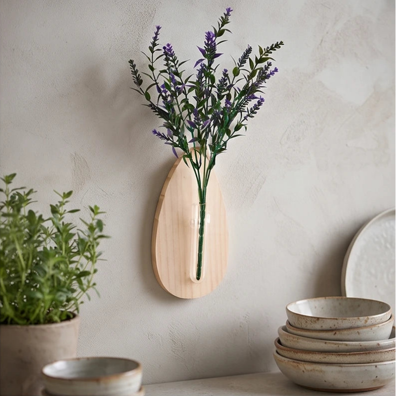 Vase aus Holz und Glas zur Wandmontage, minimalistische Wandvase - Ansicht 6