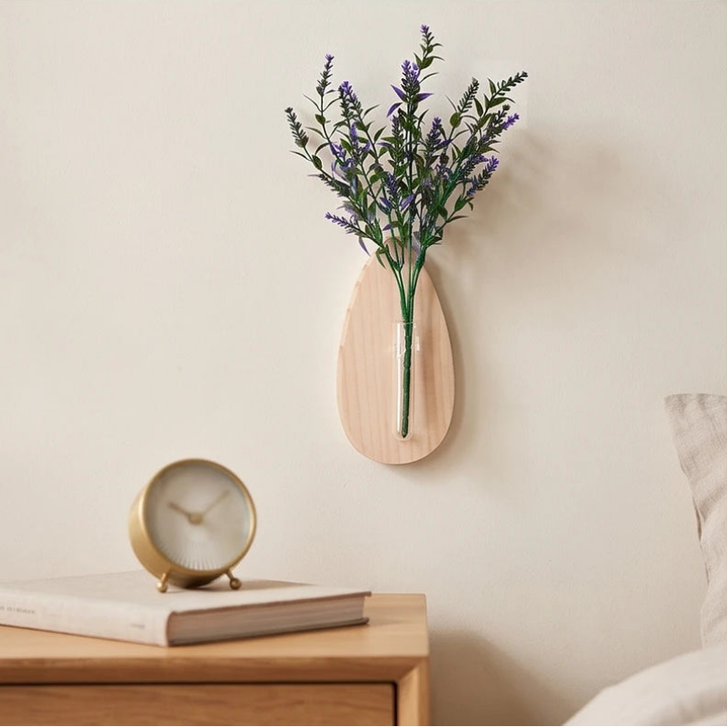 Vase aus Holz und Glas zur Wandmontage, minimalistische Wandvase - Ansicht 8