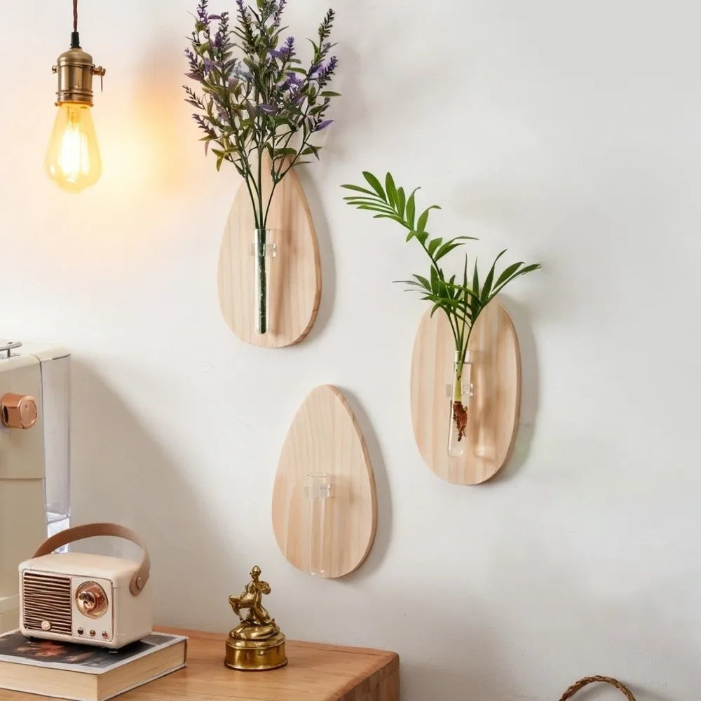 Vase aus Holz und Glas zur Wandmontage, minimalistische Wandvase - Ansicht 9