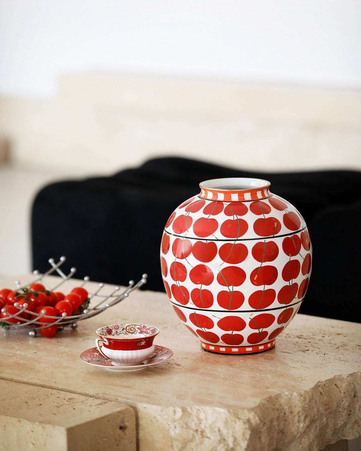 Vase aus Keramik, handbemalt mit Kirschenmuster, wasserdicht - Ansicht 2