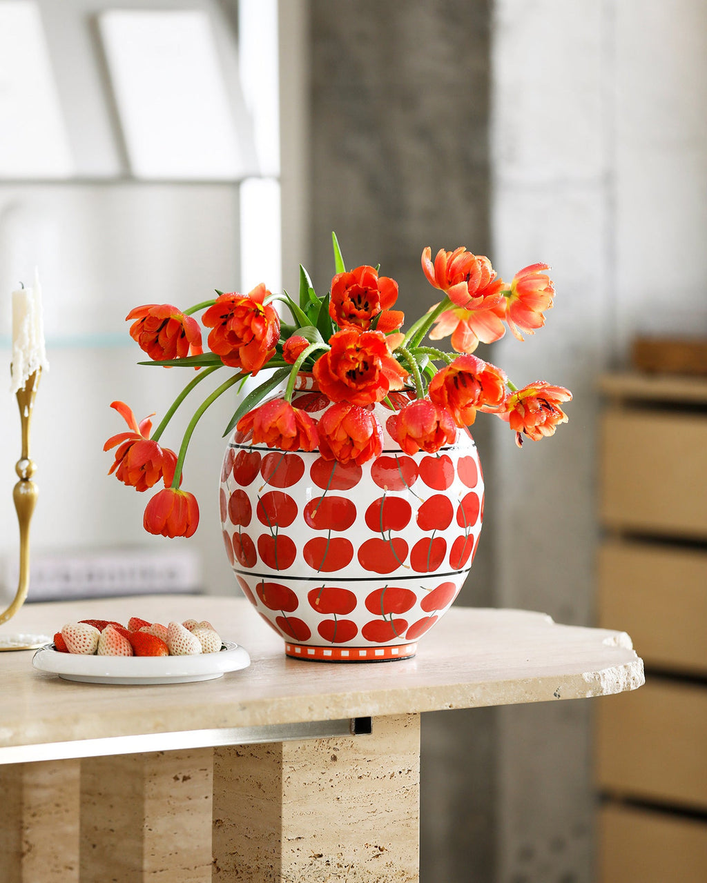 Vase aus Keramik, handbemalt mit Kirschenmuster, wasserdicht - Ansicht 5