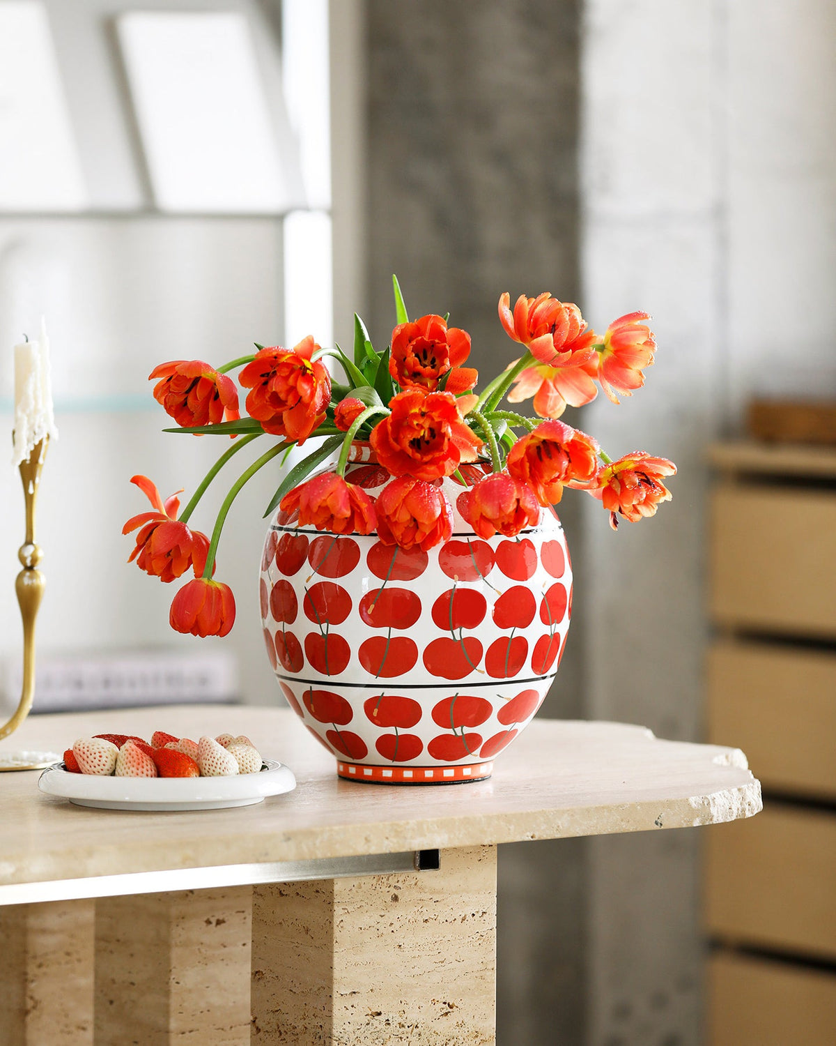 Vase aus Keramik, handbemalt mit Kirschenmuster, wasserdicht - Ansicht 5