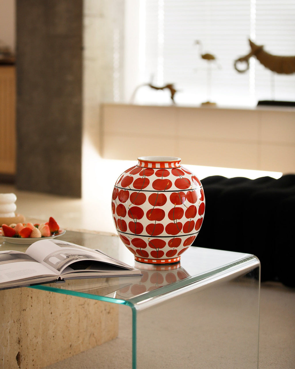Vase aus Keramik, handbemalt mit Kirschenmuster, wasserdicht - Ansicht 6