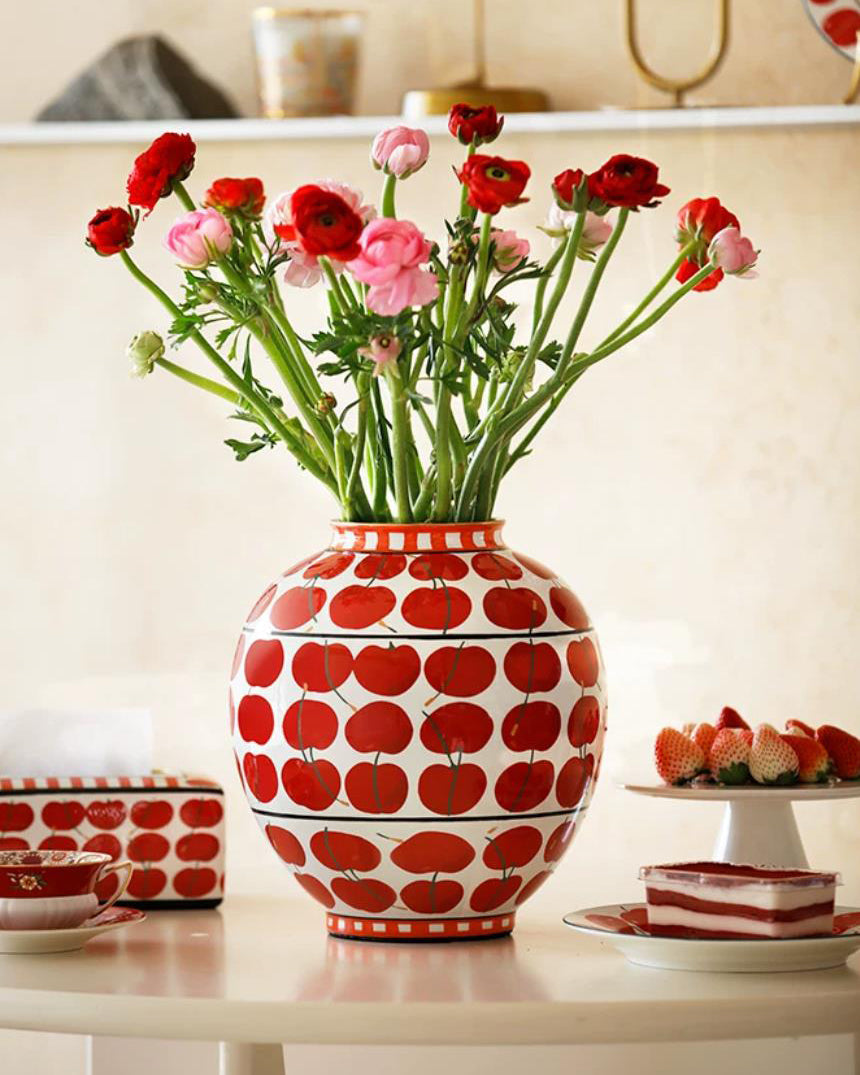 Vase aus Keramik, handbemalt mit Kirschenmuster, wasserdicht - Ansicht 8