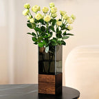 Vase mit Holzsockel, hohe rechteckige Form und abnehmbarem Einsatz - Ansicht 6