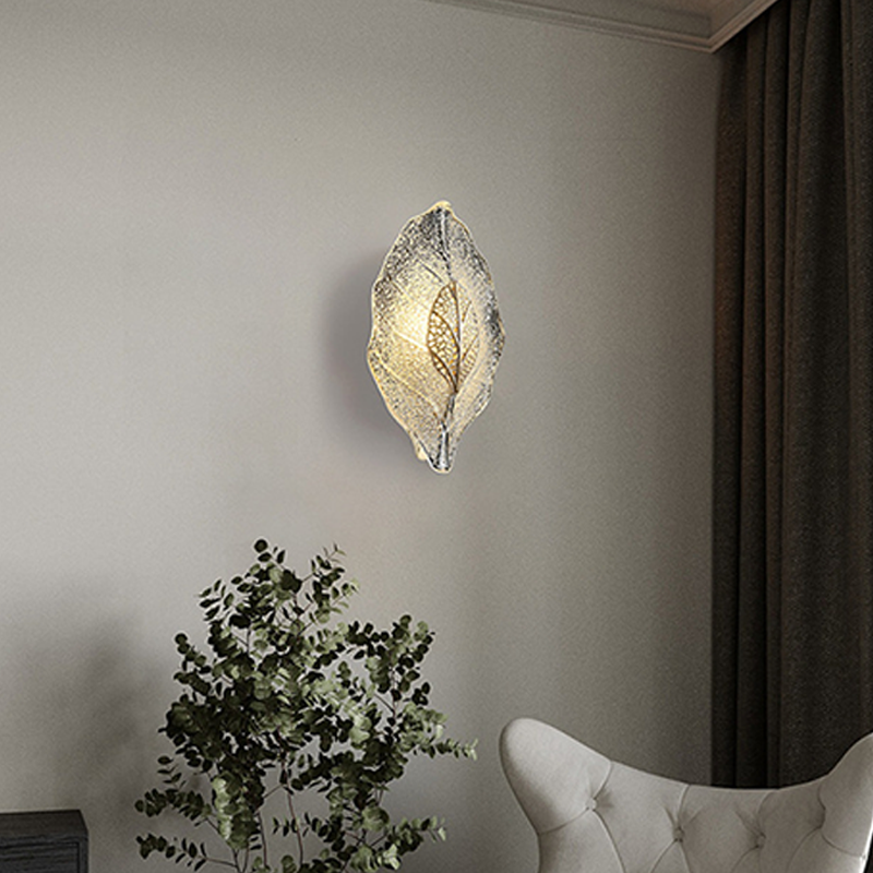 Wandlampe aus handgefertigtem Glas in Blattform mit E14-Fassung