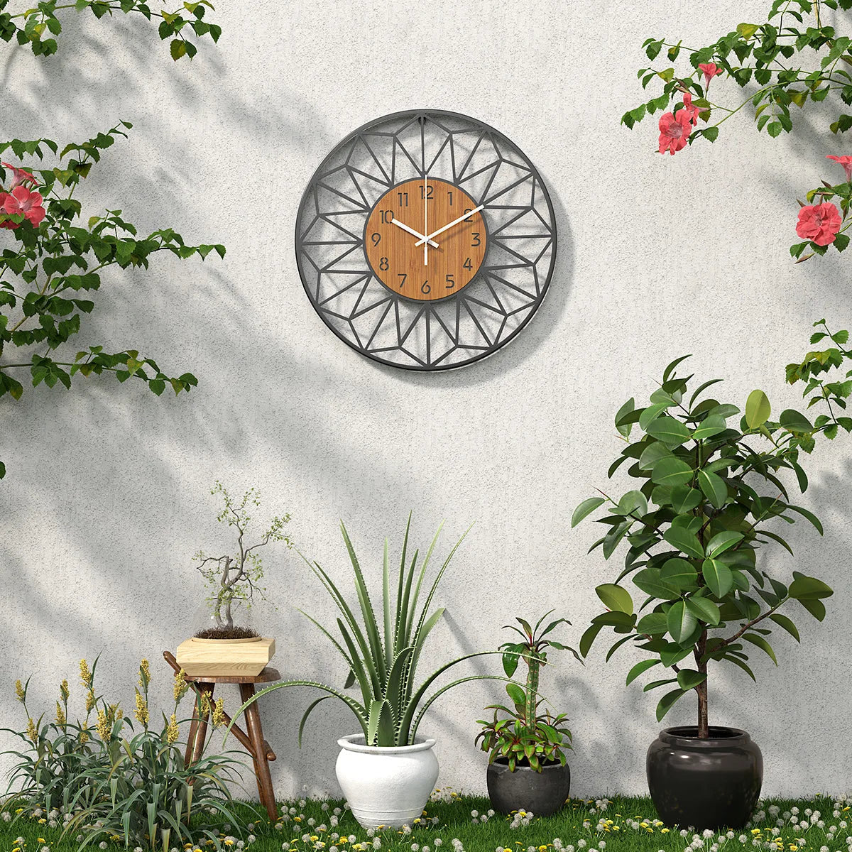 Wanduhr aus Metall mit geometrischem Rahmen, lautloses Quarzuhrwerk - Ansicht 2