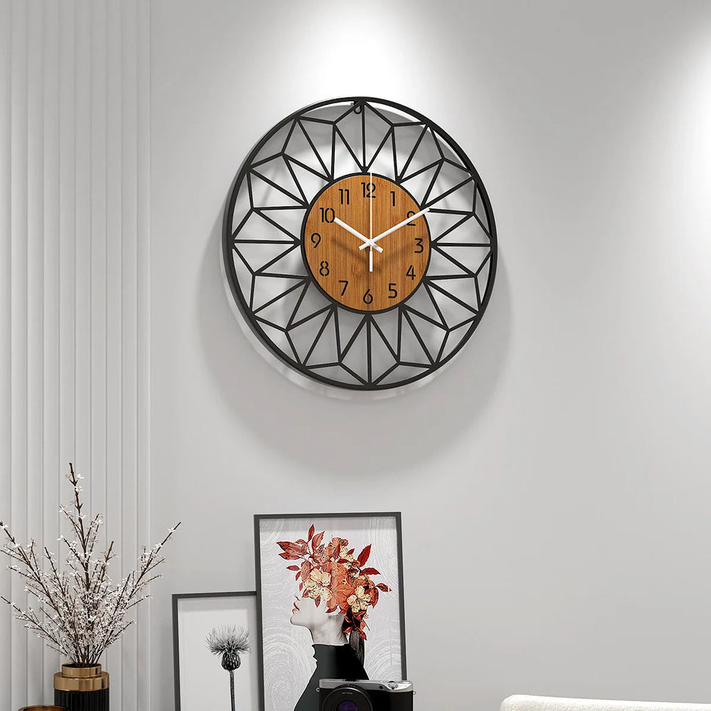 Wanduhr aus Metall mit geometrischem Rahmen, lautloses Quarzuhrwerk - Ansicht 4