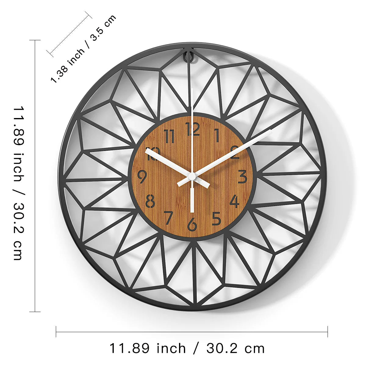 Wanduhr aus Metall mit geometrischem Rahmen, lautloses Quarzuhrwerk - Ansicht 6
