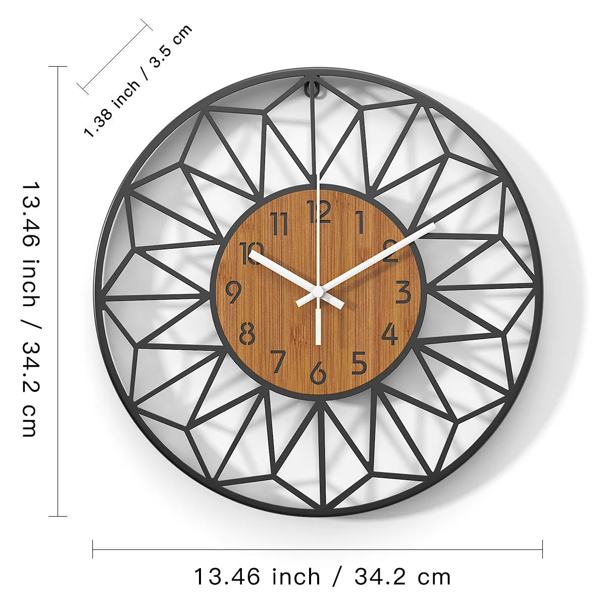 Wanduhr aus Metall mit geometrischem Rahmen, lautloses Quarzuhrwerk - Ansicht 7