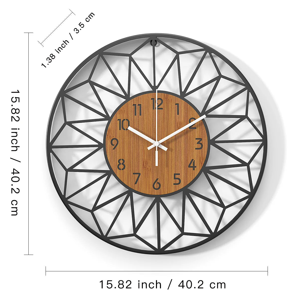 Wanduhr aus Metall mit geometrischem Rahmen, lautloses Quarzuhrwerk - Ansicht 8